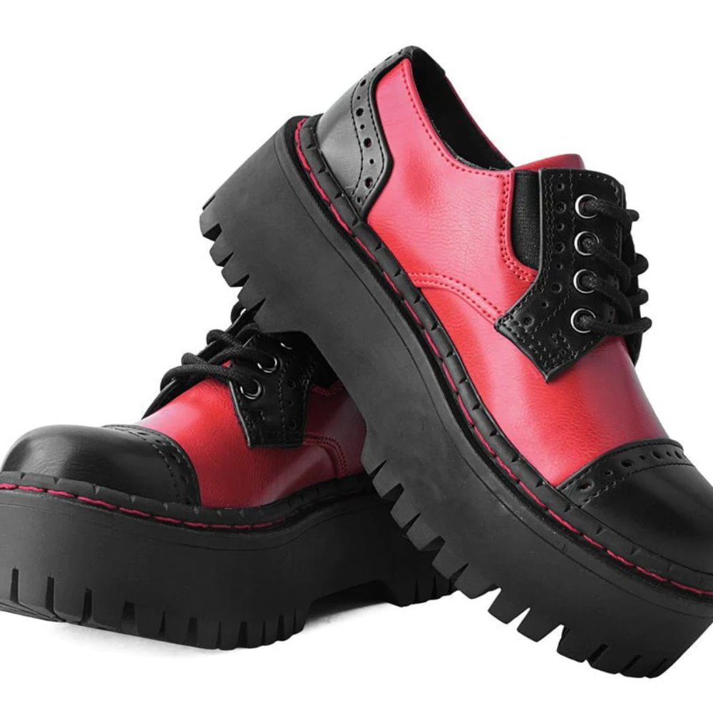 T.U.K. Women's Black & Red Double Decker Brogue size 8